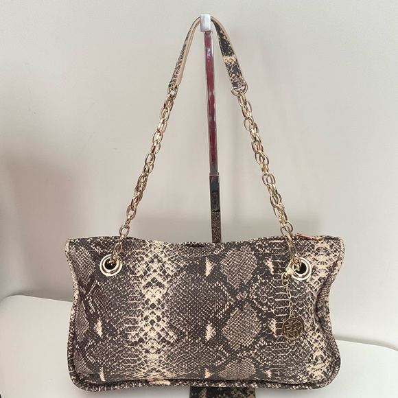DKNY Elegant Brown Snakeskin Shoulder Bag with Chain Strap - Picture 2 of 7